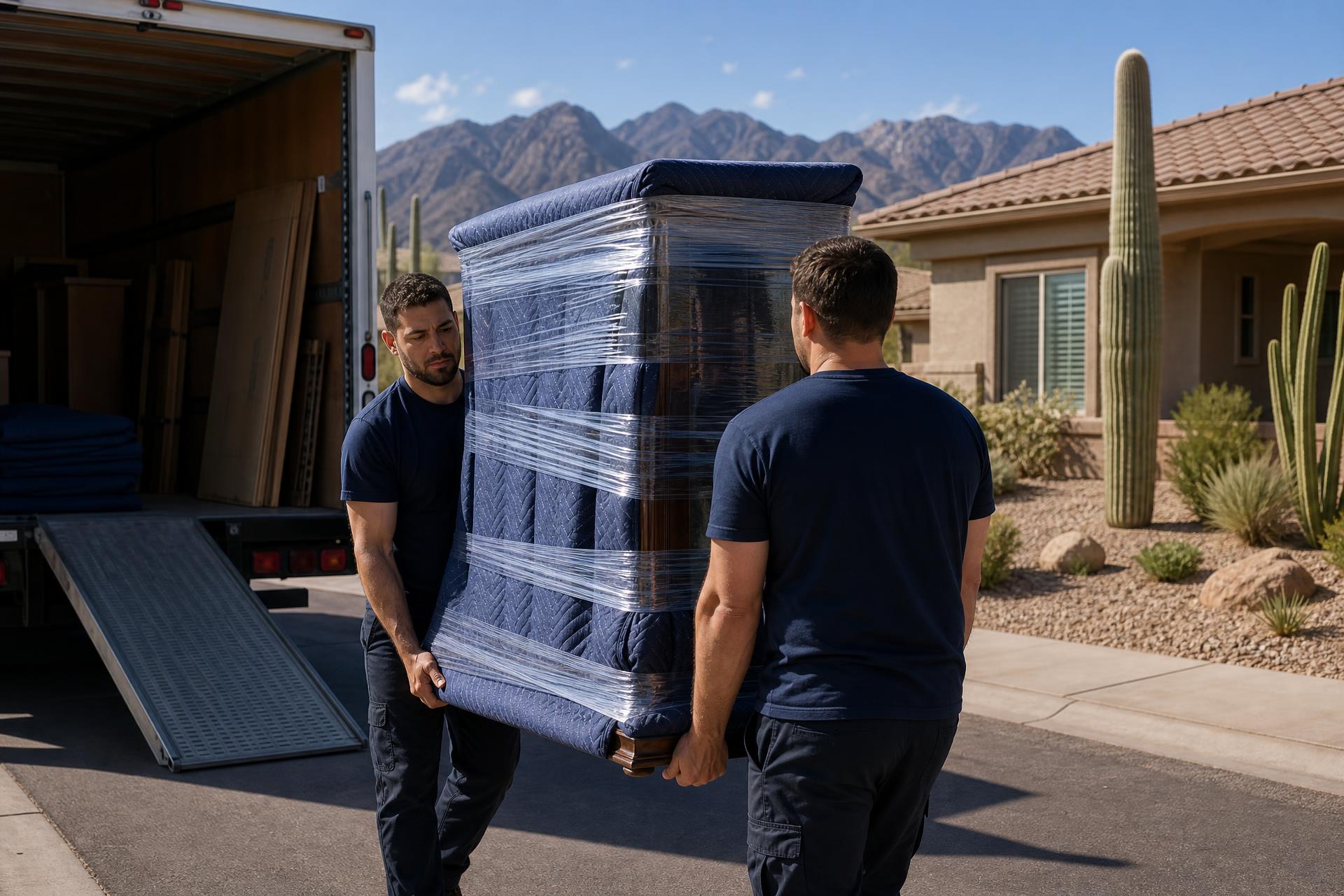 No Hassle Movers crew respectfully moving heirloom furniture from a longtime home in the Canoa Ranch community in Green Valley