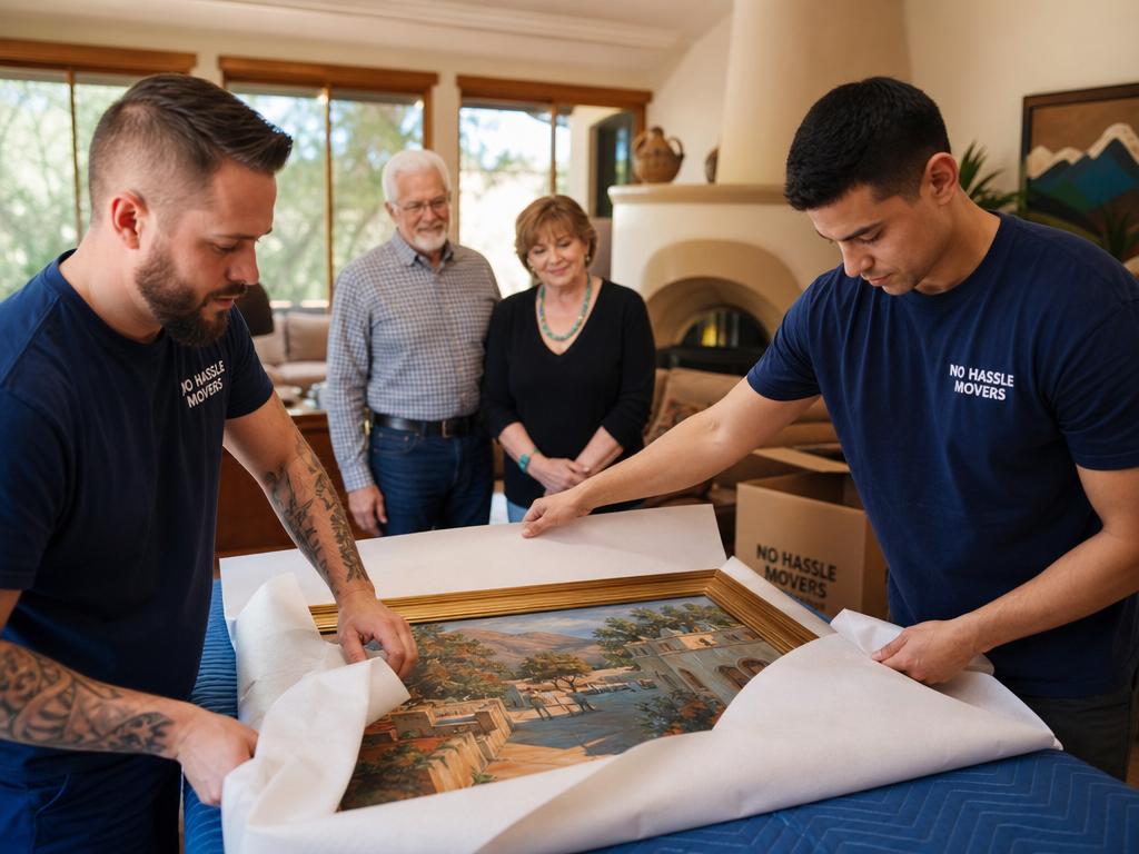 Mover helping a senior couple with boxes outside an Arizona active-adult community