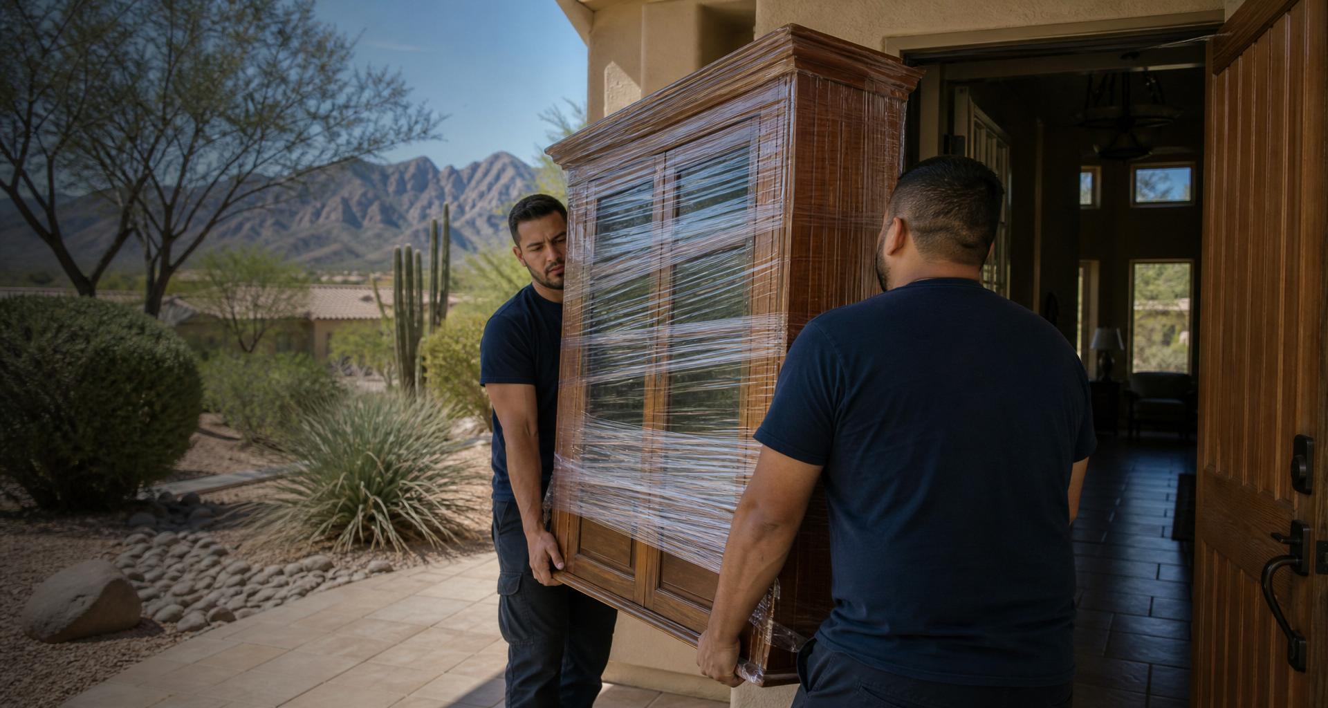 No Hassle Movers crew respectfully moving heirloom furniture from an established home in Rancho Vistoso in Oro Valley