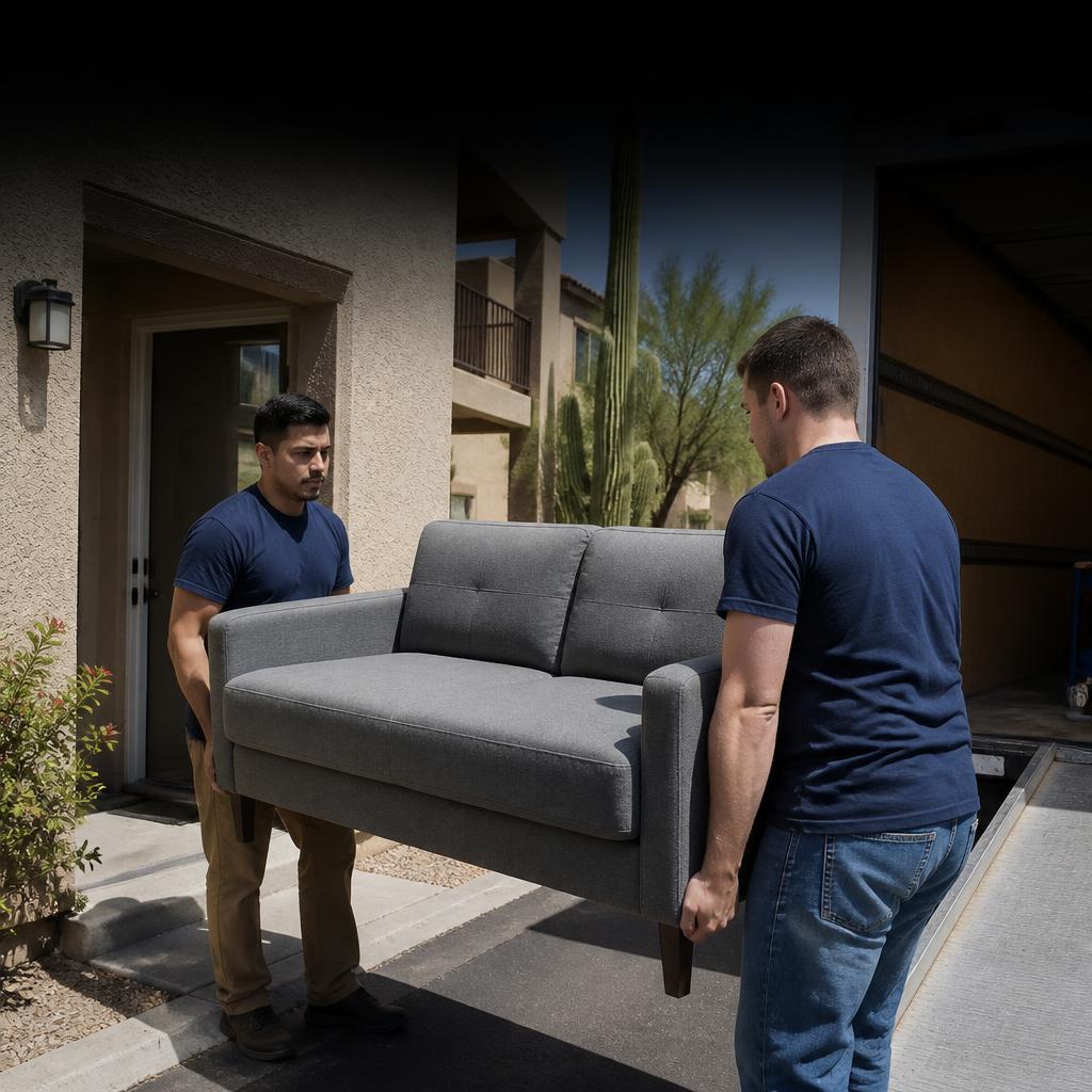 No Hassle Movers two-person crew loading a small studio move into a truck in Tucson
