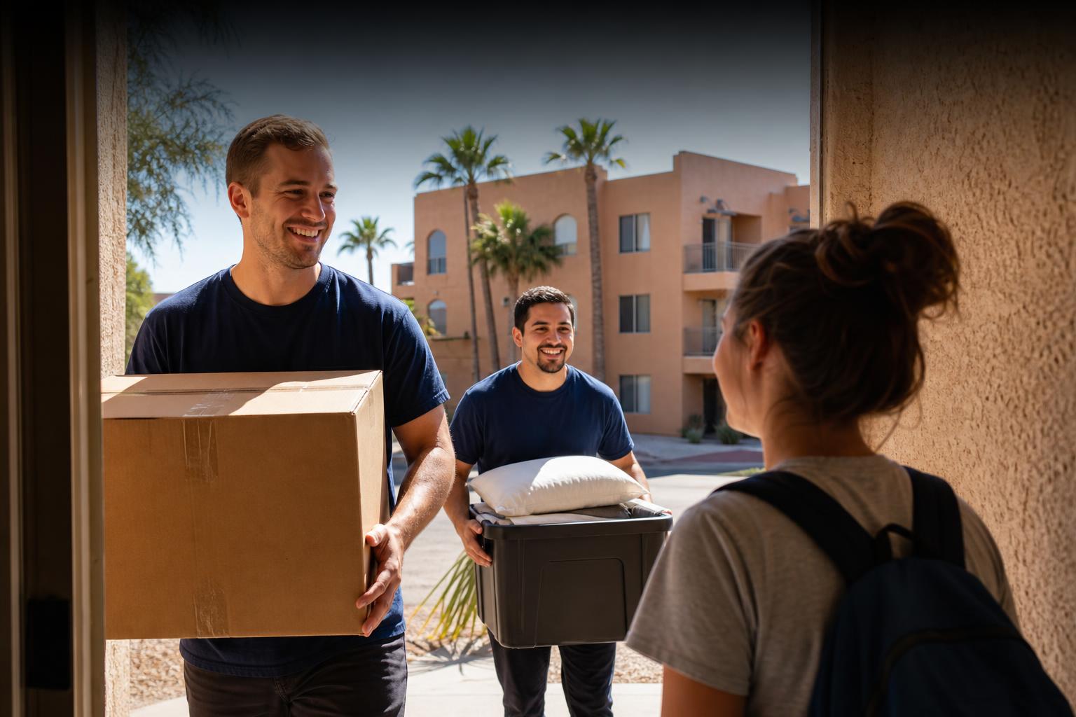 No Hassle Movers crew helping a University of Arizona student move into an apartment near campus in Tucson