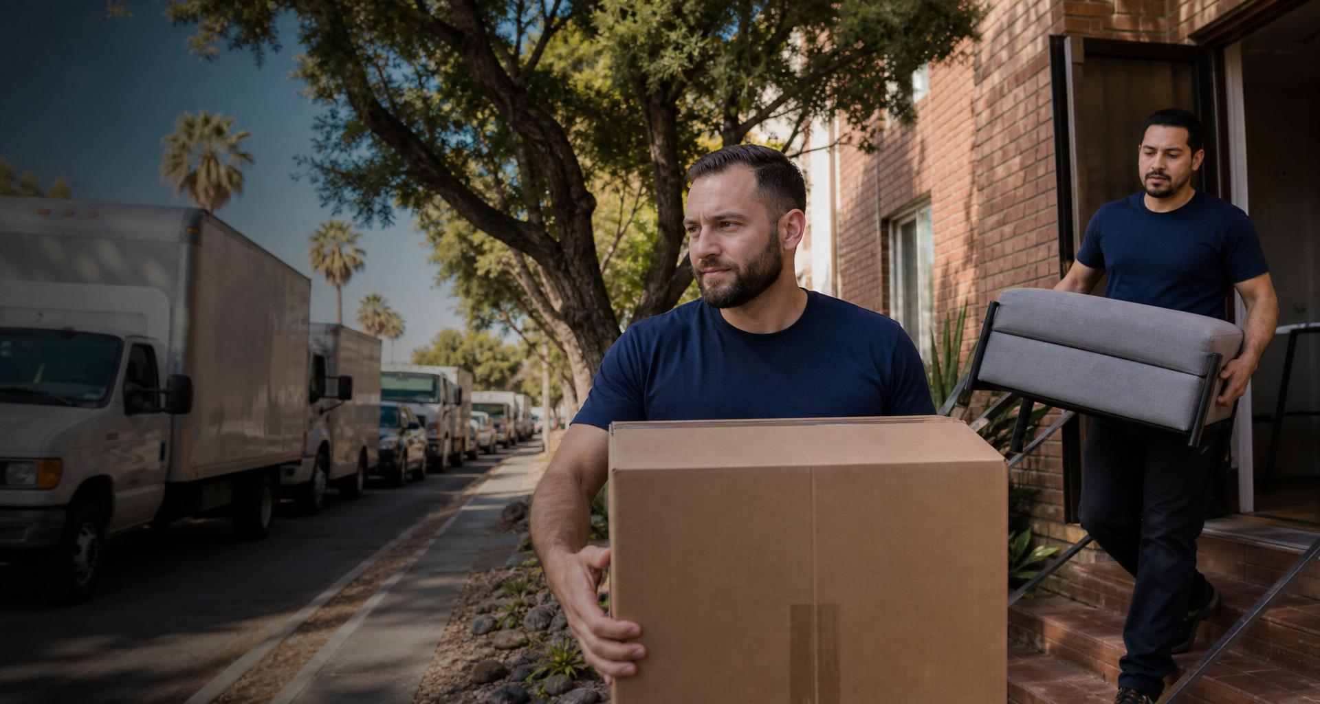 No Hassle Movers crew loading student belongings outside an apartment near the University of Arizona in Tucson